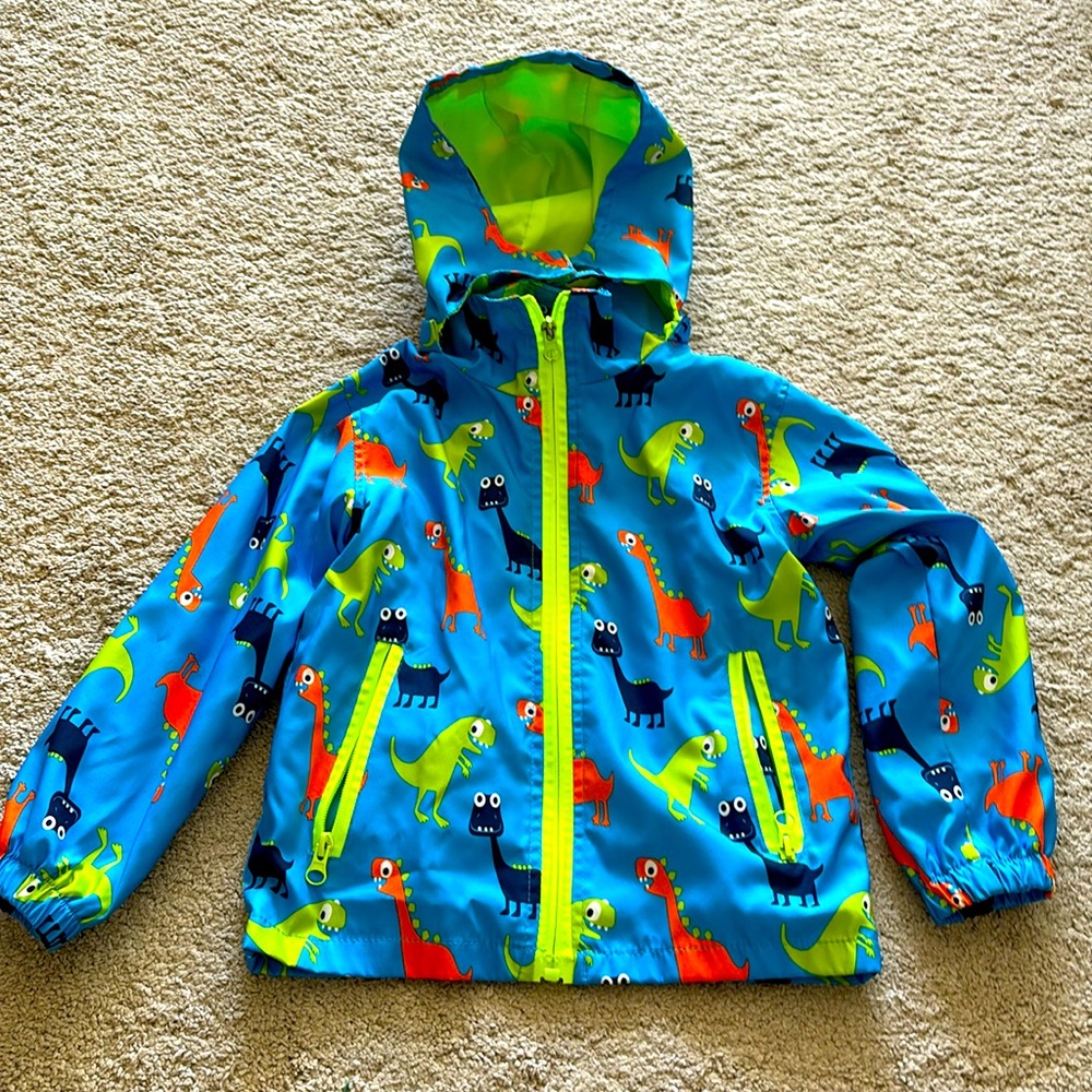 Toddler dinosaur rain jacket, size M fits 3T-4T